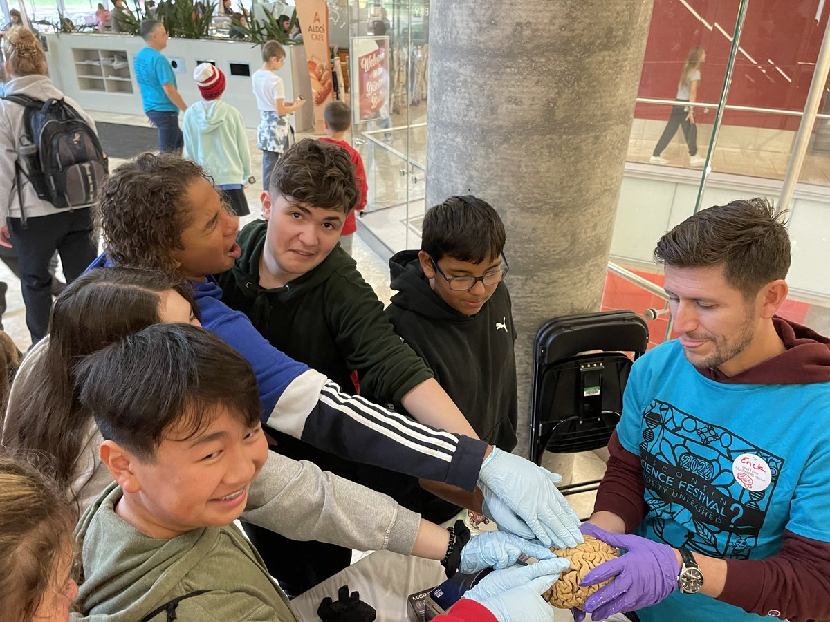 MrRileyReads's tweet photo. Field trip to UW-Madison for the Wisconsin Science Festival! Hands-on with Penguin VR, electrical currents, actual brains(?!) and more. Fun times! @HorningMiddle https://t.co/AcJZoKXMUE