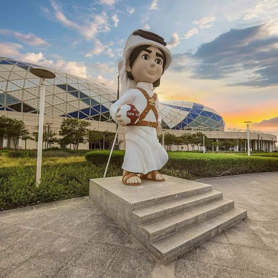 A beautiful statue in Arabic dress outside a stadium in Qatar for the FIFA World Cup - ***  - Photo From  #GoQatar2022