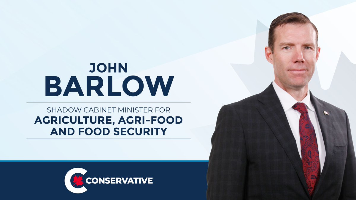 JohnBarlowMP's tweet photo. It is an absolute honour to have been asked by @PierrePoilievre to serve as Shadow Minister for Agriculture, Agri-Food and Food Security. I will continue to fight for our farmers, producers &amp; all agri-food workers to ensure their voice is represented in Parliament #cdnpoli #cdnag https://t.co/qJ5erKf6ho