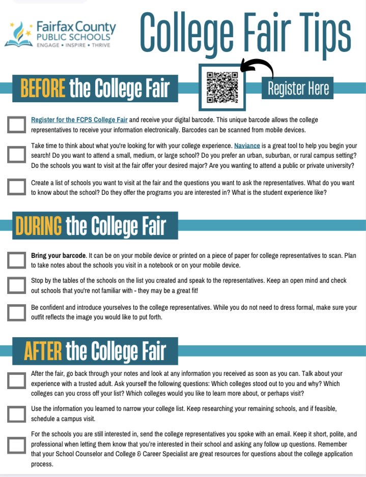 Plan on attending FCPS 2022 Look to the Future Week events?  Check out the flyer for details, including info on the College Fair <a href="/GeorgeMasonU/">George Mason University</a> Eagle Bank Arena on 10/16 + events during the week. <a href="/theWPboard/">West Potomac HS (we/they/them)</a> <a href="/WPHSSS/">WPHSStudentServices</a> <a href="/fcpsnews/">Fairfax Schools 🌟</a>