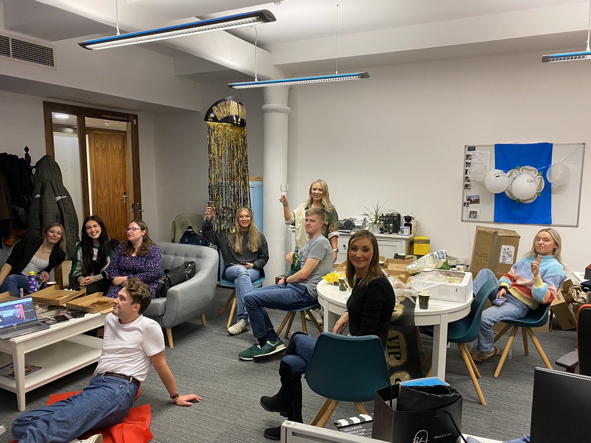 chloeprandmedia's tweet photo. All of the Grayling North team celebrating the #PRideNW awards tonight from our Leeds office! #topcomms https://t.co/F5xczgtHuw