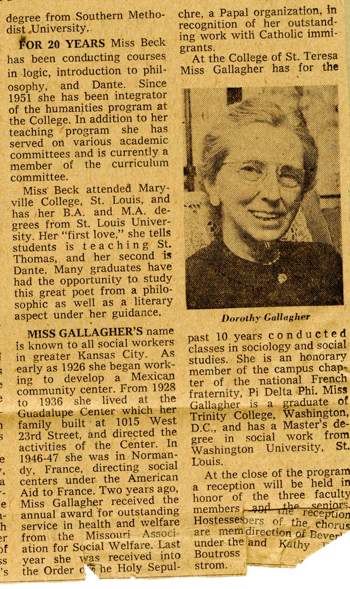 avila_archives's tweet photo. Avila’s mission is guided by “Service with the Dear Neighbor,” &amp; this value was lived by sociology faculty Dorothy Gallagher, who founded KC’s Guadalupe Center in 1922. The Center helped Mexican immigrants find jobs, learn English &amp; build community #AskAnArchivist #ArchivesMonth https://t.co/BfYyBygijf