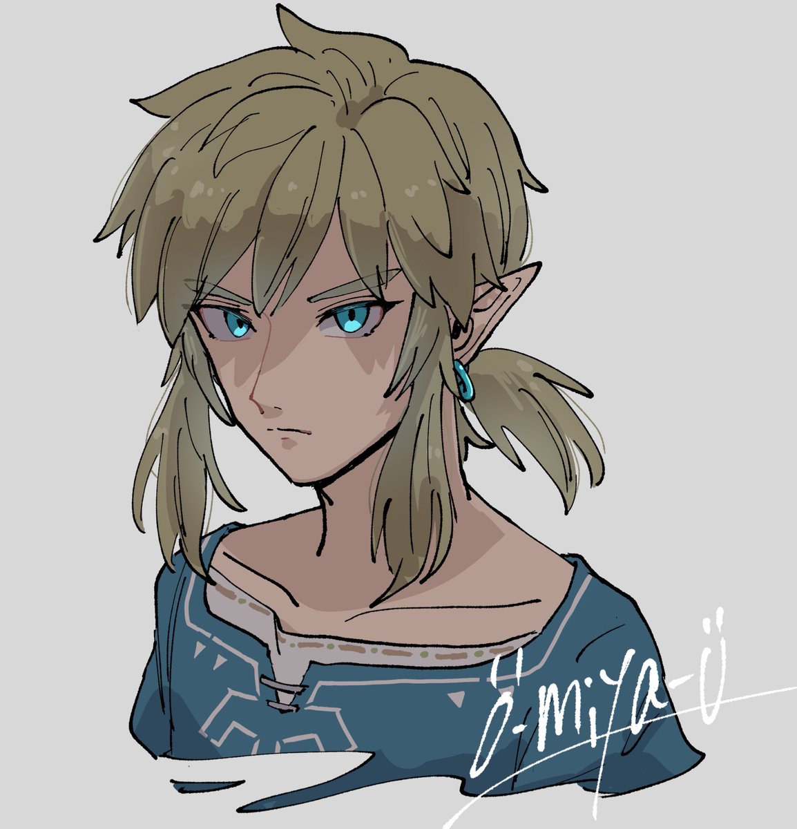link 1boy male focus solo pointy ears earrings jewelry blue eyes  illustration images