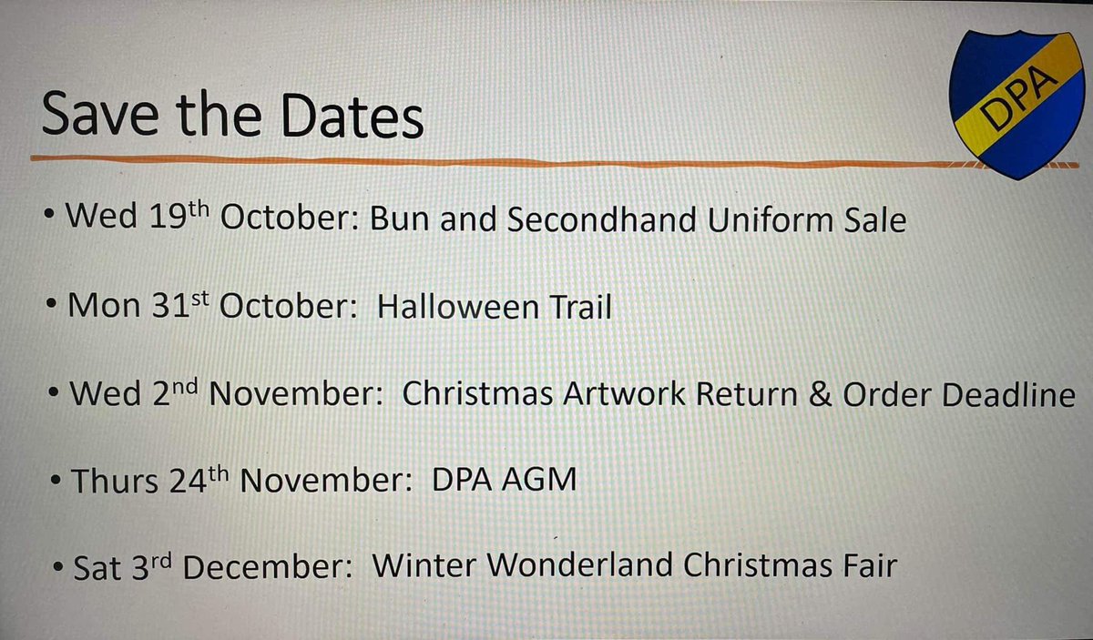 The Dore Parents Association have confirmed their events leading up to Christmas ⬇️ 

If you have any questions, their email and messenger information can be found at facebook.com/Doreparentsass… 

#AchievingExcellenceTogether