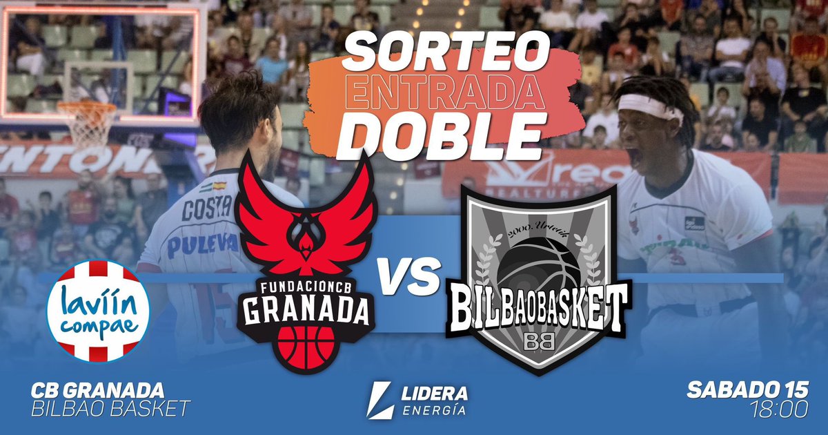 #SORTEO | 🏀 REGALAMOS 2️⃣ entradas para el partido @FundacionCBG vs <a href="/BilbaoBasket_ST/">Bilbao Basket ST</a>  del sábado 15 octubre 🏀

🚨 Requisitos para participar:
1. Sigue a @LideraEnergia
2. Sigue nuestra cuenta
3. Da RT a este Tweet 
 
⚡️ El ganador: viernes 14 octubre, 16:00 horas