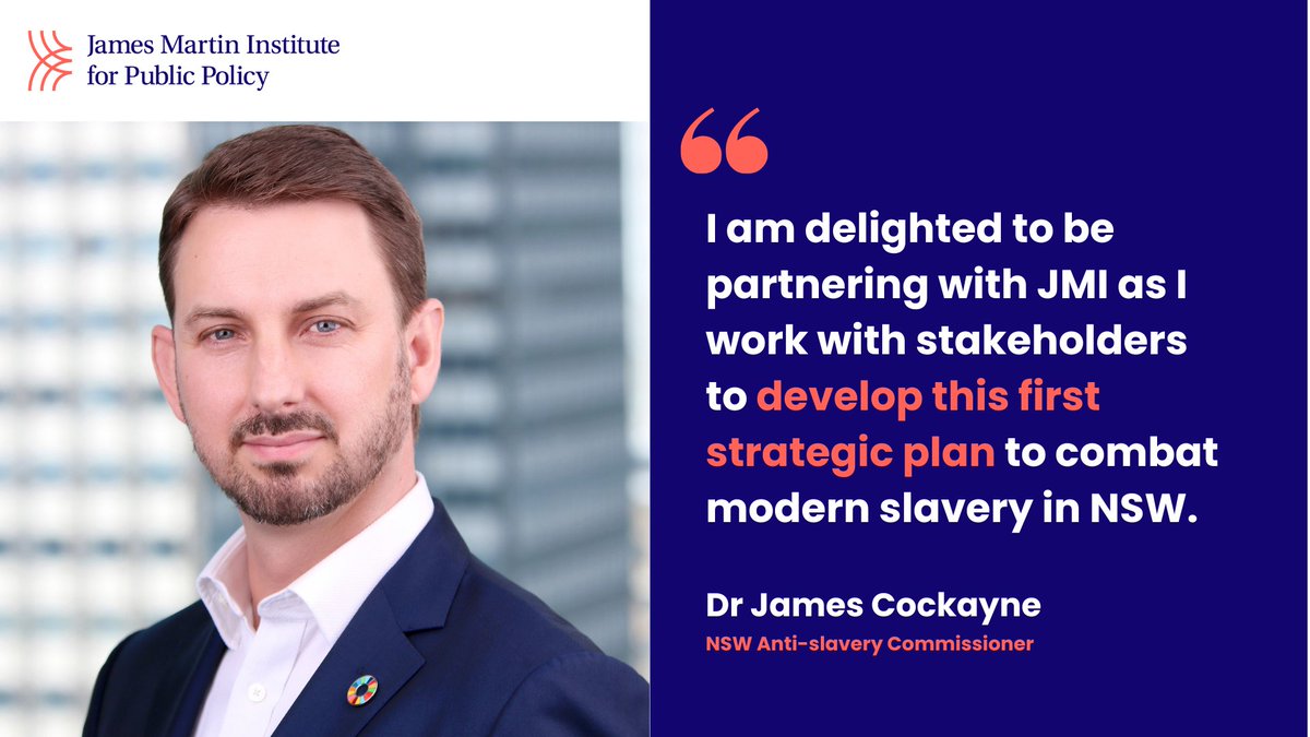 Today, we are delighted to announce a partnership with the NSW Anti-slavery Commissioner <a href="/James_Cockayne/">James Cockayne</a>. JMI will support the Commissioner in developing a vision and strategic plan to combat modern slavery in NSW. Read more here jmi.org.au/news/james-mar… #endslavery #antislavery