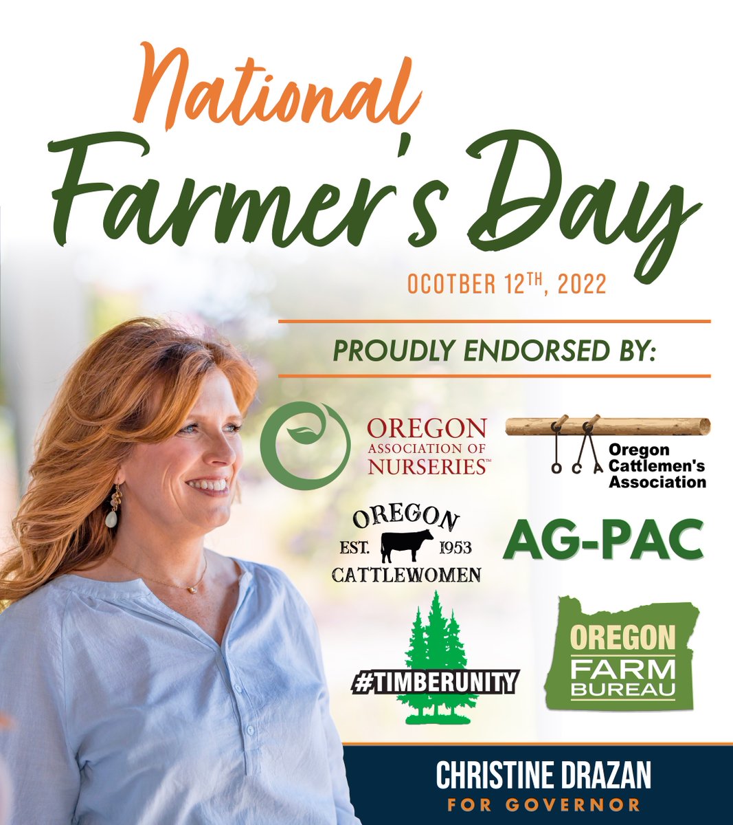 ChristineDrazan's tweet image. Happy National Farmers Day!

Oregon's agricultural industry is a pillar for our state's economy.

I'll always be proud to stand for farmers and I look forward to working for them as our next Governor. #orpol