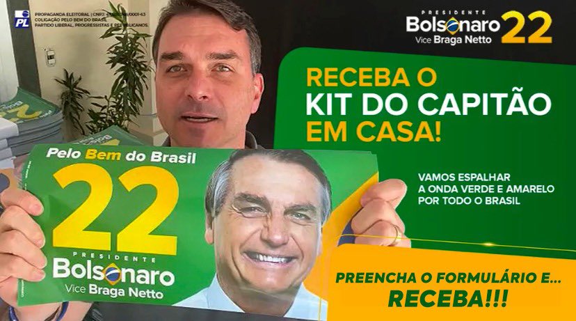 Em razão da alta quantidade de pedidos do Kit Bolsonaro, o site Receba Bolsonaro está temporariamente fora do ar. Para receber o material da campanha de <a href="/jairbolsonaro/">Jair M. Bolsonaro</a> na sua casa, preencha o formulário. 
Acesse: forms.gle/XtBh7XjUyKuASL…