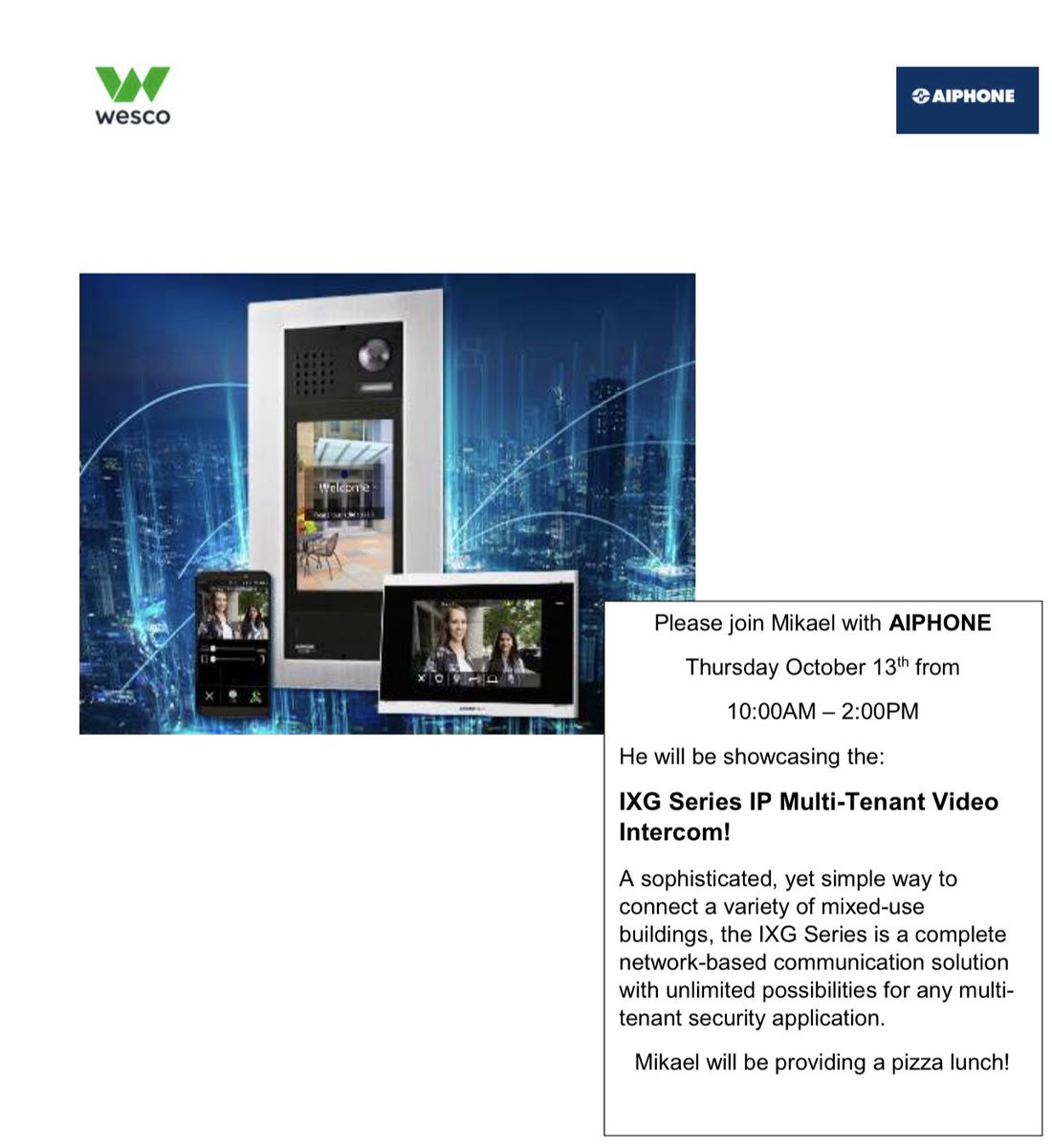 Gregg_Harmison's tweet photo. Come and see Mikael from Aiphone tomorrow at Wesco Ottawa! https://t.co/2yrUTTJHxz