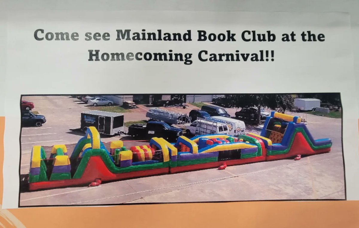 @officialjeepbeach Thank you for sponsoring the Mainland Homecoming Carnival inflatable! To participate, come see Mainland Book Club during the carnival.