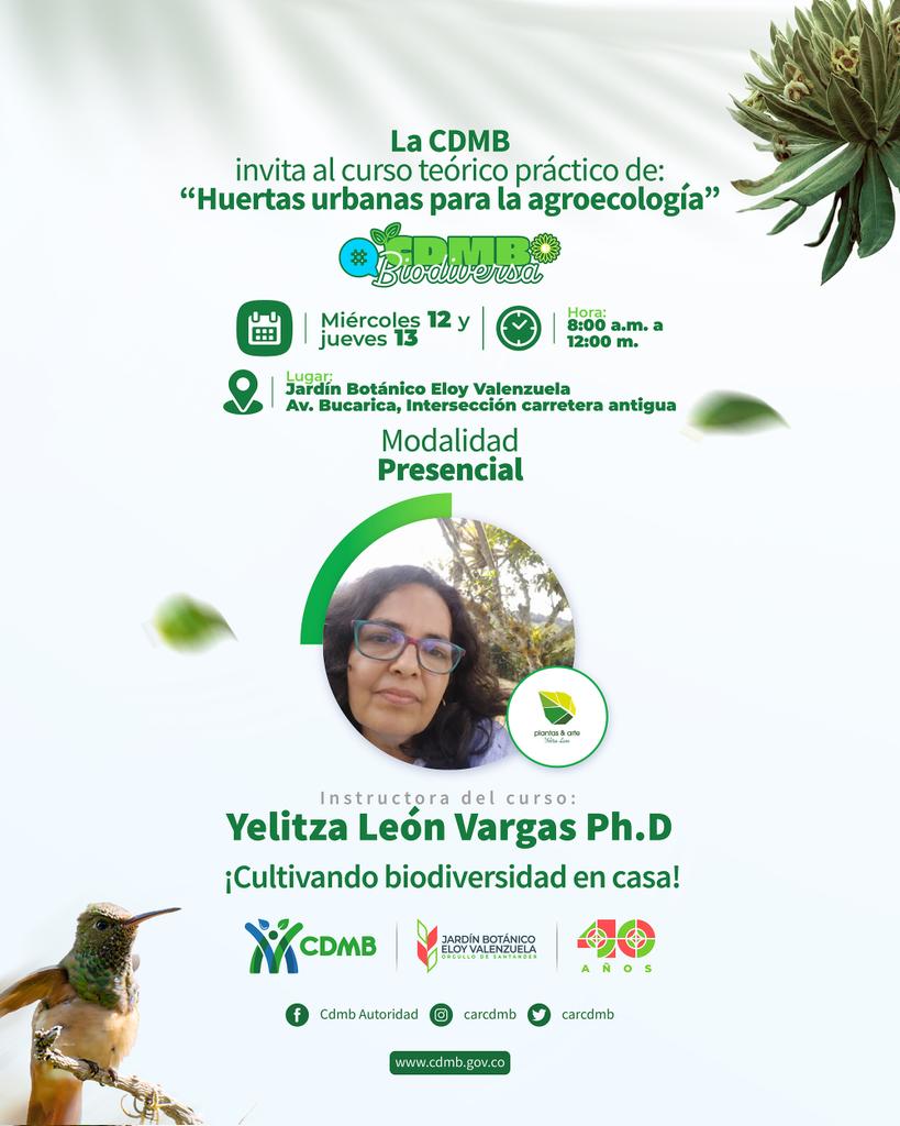 CARCDMB's tweet photo. Mañana continuamos con los cursos prácticos presenciales del 2do. Seminario de Conocimiento y Gestión de la #Biodiversidad Nororiental, liderado por #CDMBiodiversa 🐦🌺.
El turno es para "Huertas urbanas🏡 para la agroecología". Si haces parte de los inscritos, ¡te esperamos! https://t.co/Wxp2uWNnxw