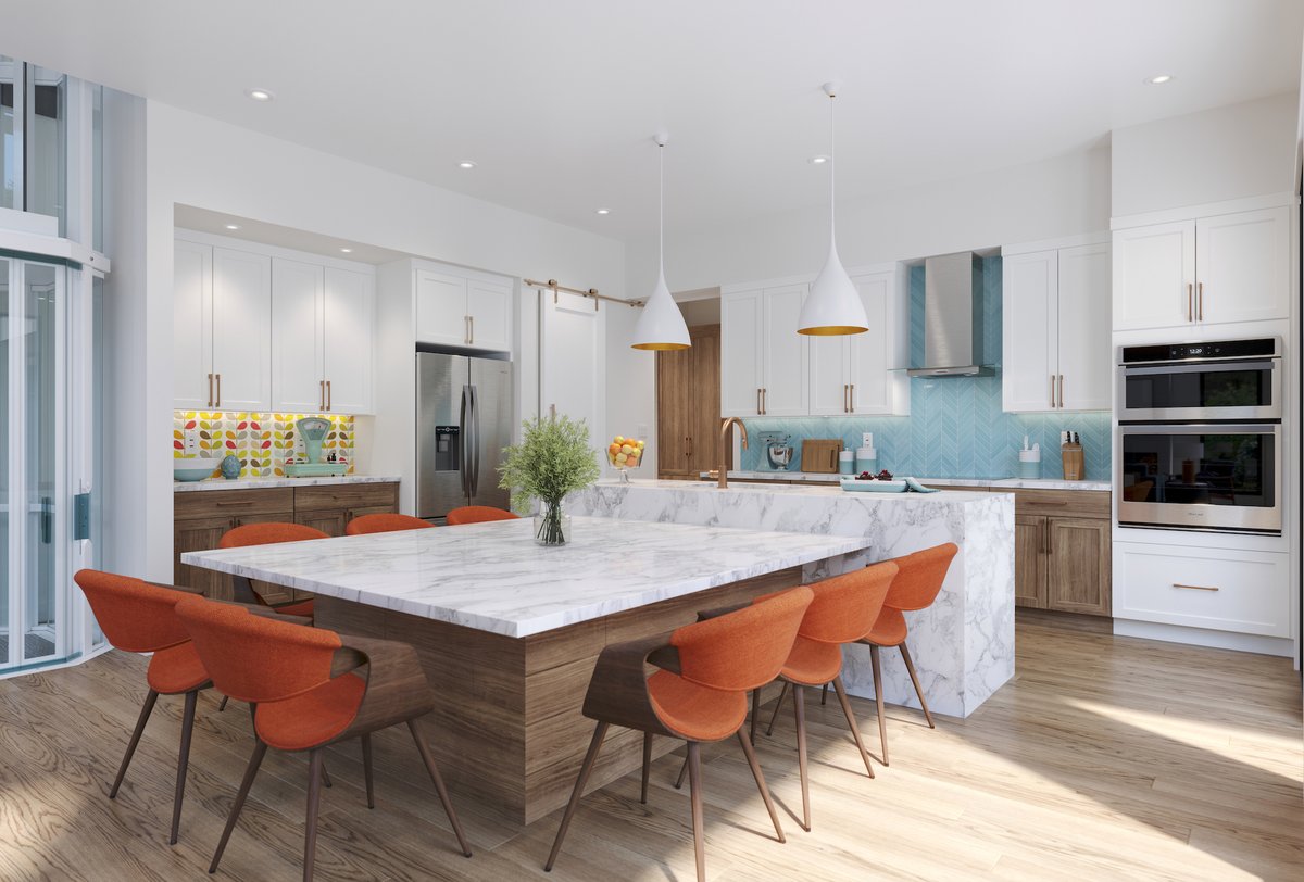 With many formal dining rooms remaining unused excluding special occasions, the Smart | Connected Home offers an extended kitchen island for casual, daily family meals, while an outdoor kitchen and dining area handles the entertaining and formal events: ktgy.com/work/smart-con…