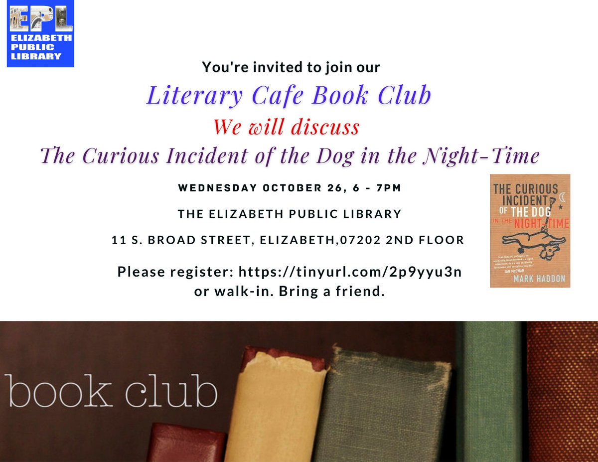 EPLNJ's tweet photo. #bookclub #markhaddon #curiousincidentofthedog https://t.co/nvIDm1Migu