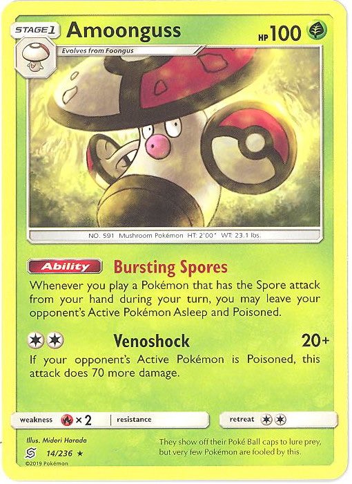 Today’s Pokemon Card of the day is Amoonguss from Unified Minds! The illustrator is Midori Harada!