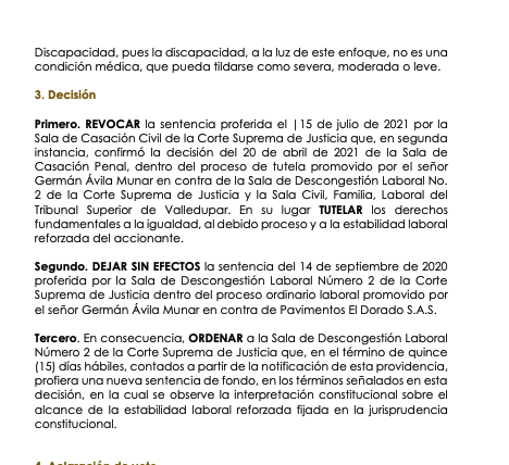 jairoparrac's tweet photo. ESTABILIDAD LABORAL REFORZADA. Corte Constitucional (SU348/22): Todo trabajador que tenga una disminución en su salud que le impida o dificulte sustancialmente desempeñar su trabajo se encuentra en un estado de debilidad manifiesta. Procede la estabilidad laboral reforzada -👇👇- https://t.co/BIbX7Kgo8F