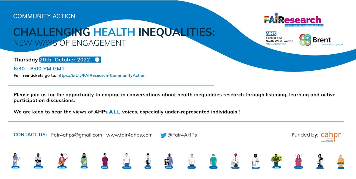 CatherineCarrMT's tweet photo. Event  20th October to address #healthinequalities research across the #AHPs led by @Fair4AHPs https://t.co/0ljTjDABww