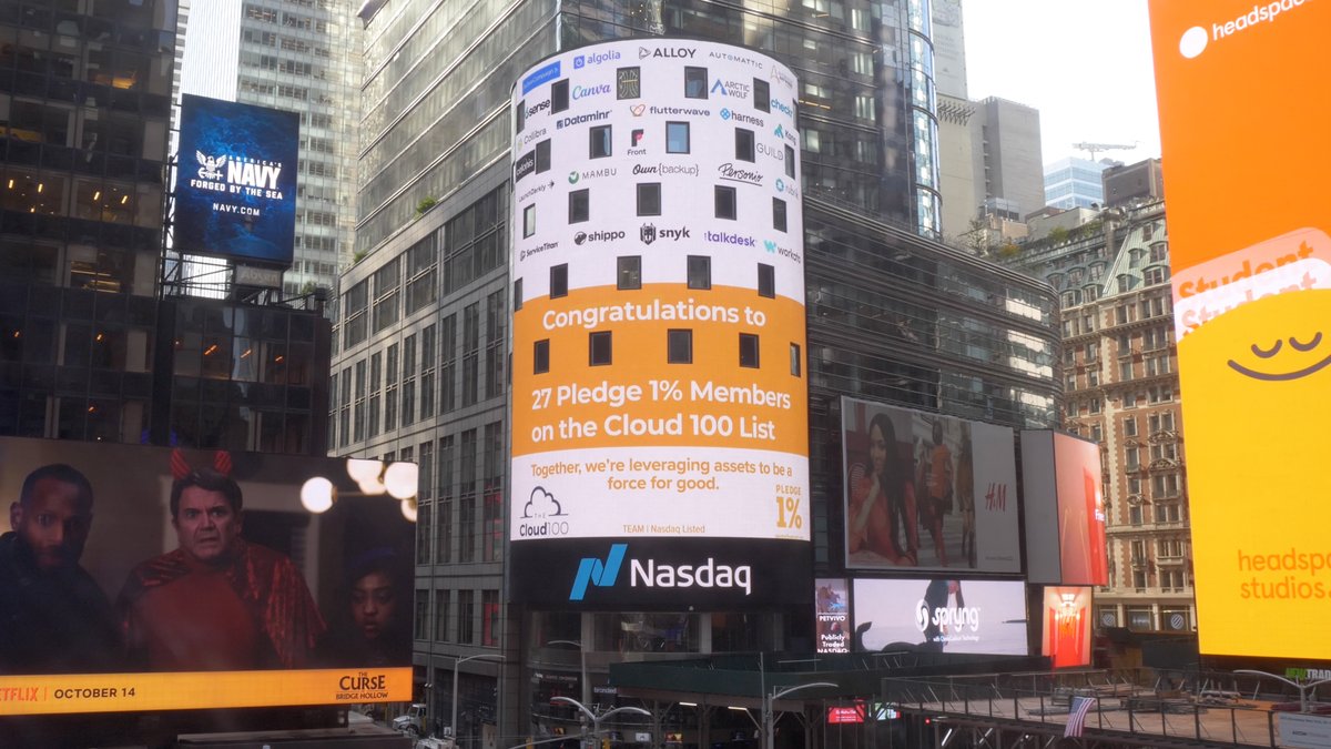 😍 We're honored to see Snyk featured on the Nasdaq Tower by <a href="/PledgeOne/">Pledge1Percent</a> &amp; <a href="/cloud100/">The Cloud 100</a> to celebrate our recognition as the 2022 Impact Award winner. 

Snyk is proud to join the #Pledge1 movement to make lasting, positive change through #SnykImpact: snyk.co/ue3Sm