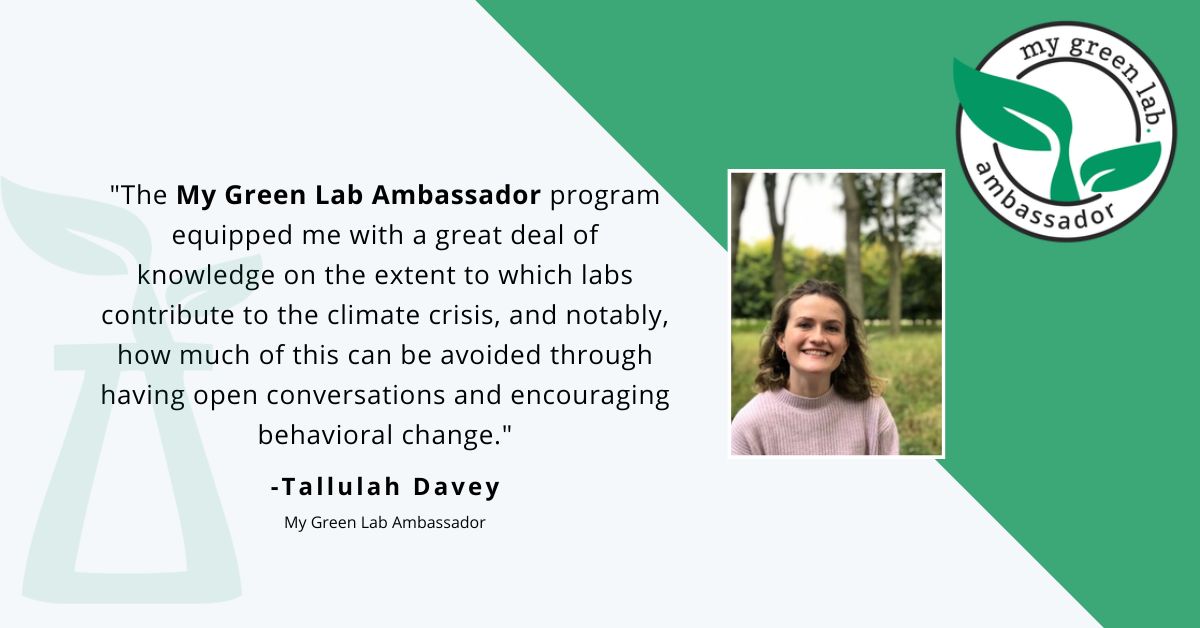 My Green Lab (@my_green_lab) on Twitter photo Say hello to Tallulah Davey, Research Assistant in the Marine Ecology Lab at <a href="/tcddublin/">Trinity College Dublin</a> and a My Green Lab Ambassador! Tallulah has had a passion for nature conservation from a young age and is a champion of laboratory sustainability: mygreenlab.org/blog-beaker/mg… Say hello to Tallulah Davey, Research Assistant in the Marine Ecology Lab at <a href="/tcddublin/">Trinity College Dublin</a> and a My Green Lab Ambassador! Tallulah has had a passion for nature conservation from a young age and is a champion of laboratory sustainability: mygreenlab.org/blog-beaker/mg…