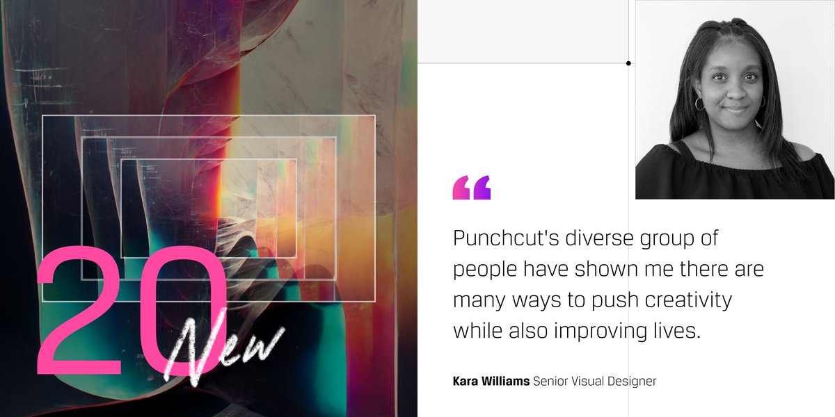 Punchcut's tweet photo. We celebrate diversity and varying perspectives within our community. Here is how Punchcut’s diversity has impacted our Senior Visual Designer, Kara Williams. 

View the entire experience at https://t.co/o3DdMhBPGk ➡️ https://t.co/K2XlENSb24
