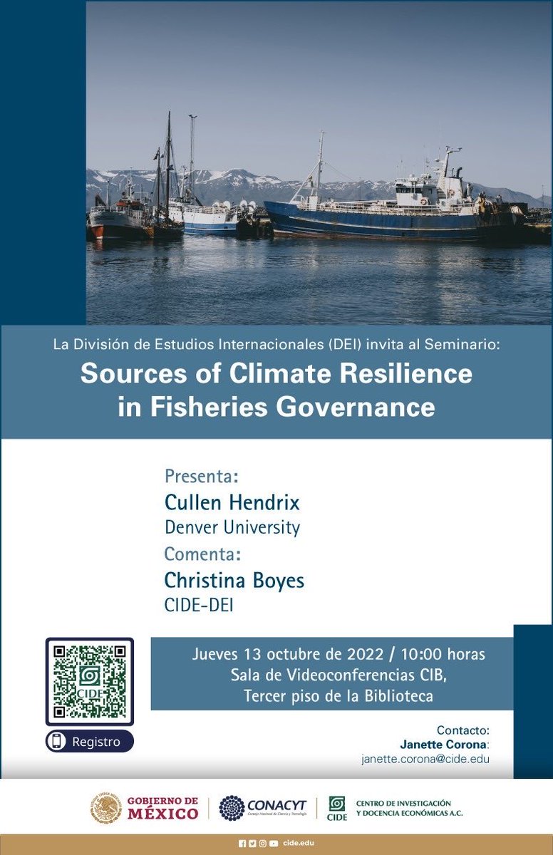 Tomorrow in the CIB at #CIDE, the ⁦@CIDE_DEI⁩ seminar series continues with interesting research from ⁦@cullenhendrix⁩ that brings together #climatechange #economicresilience and #governance. 

Join us by registering at bit.ly/3V4hoV7

 Starts at 10AM CST!