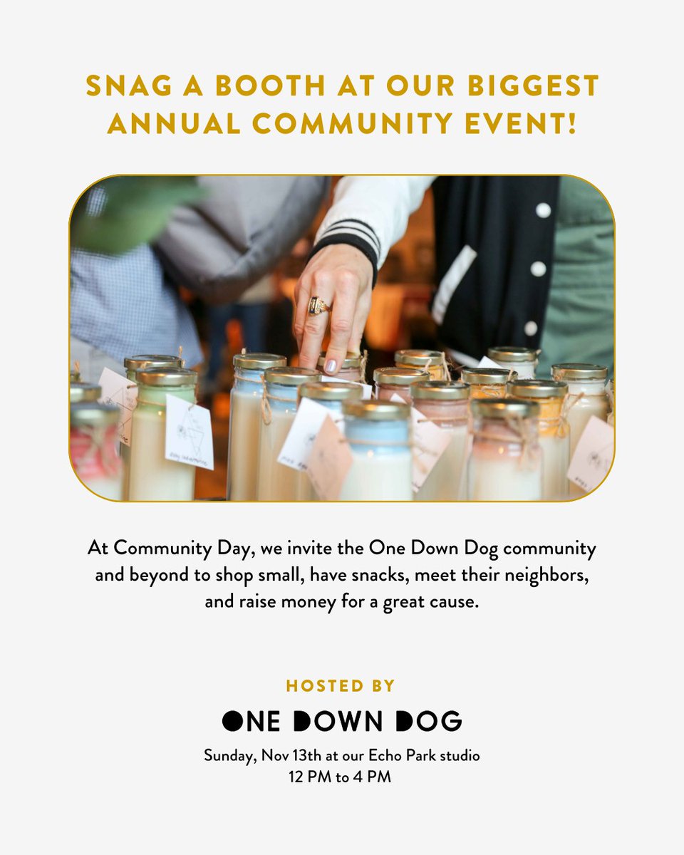 OneDownDog's tweet photo. 🗣️ Calling all LA makers and small biz owners! Snag a booth at our Annual Community Day! ⁠

How? Just fill out the form here: https://t.co/EwhqqEA6XA

Got more questions? Hit us up at shop@onedowndog.com!⁠ https://t.co/XcRMXYGUIJ