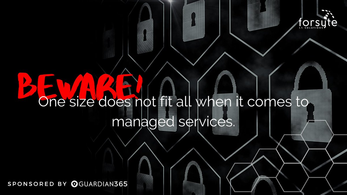 Every organization has unique challenges when it comes to managing security -- beware of a one-size-fits-all security approach!

Guardian 365 security experts work closely with organizations of ALL SIZES looking to strengthen security. Schedule a demo: sales@forsyteit.com