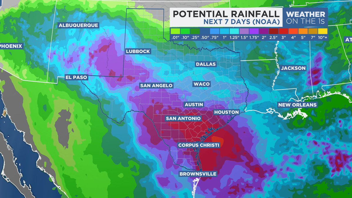 Mary_Wasson's tweet photo. Forecast models are coming together for a significant rain event in #Texas starting on Sunday. This will definitely help out with the dry weather we've had! It's been OVER A MONTH since we've had measurable rain in Dallas, Austin and San Antonio. #txwx https://t.co/FNvJplM9zh