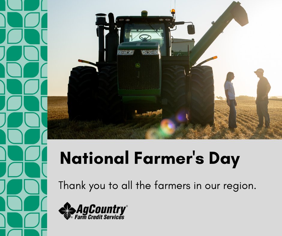 AgCountry's tweet photo. Happy National Farmer's Day! Today we praise those who put in the effort to feed and supply the nation. Thank you, farmers! #NationalFarmersDay https://t.co/W1nL6YC39P
