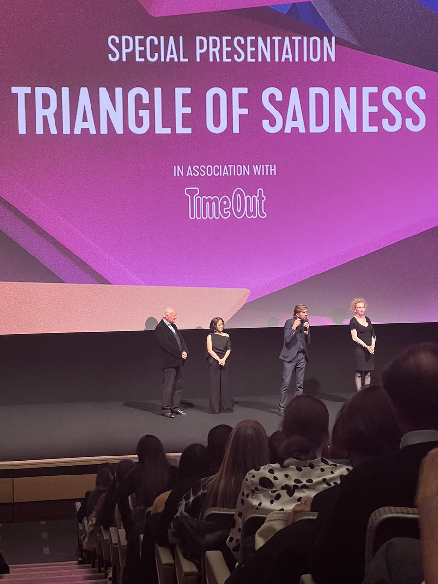 andrewamoore's tweet photo. #4 was TRIANGLE OF SADNESS, sharing an auditorium with Emma D’Arcy, Dominic West and Edgar Wright (I feel no guilt about enjoying the celebrity spotting). Maybe not quite as substantial as Östland’s other work, but still loads of fun. #LFF https://t.co/EyET8G66Hm
