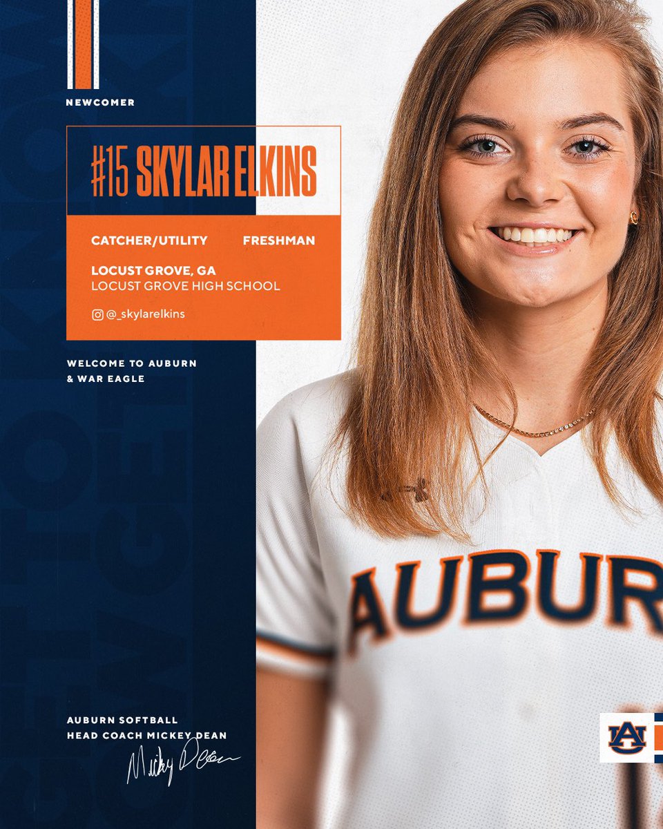 𝗡𝗘𝗪𝗖𝗢𝗠𝗘𝗥 𝗦𝗣𝗢𝗧𝗟𝗜𝗚𝗛𝗧 💡

𝘚𝘬𝘺𝘭𝘢𝘳 𝘌𝘭𝘬𝘪𝘯𝘴
🏠 Locus Grove, Georgia
🥎 Catcher/Utility
👩‍✈️ Future Pilot 
🌻 Pickle Sunflower Seed Connoisseur 

📰: auburntige.rs/3MpbfyO

#WarEagle