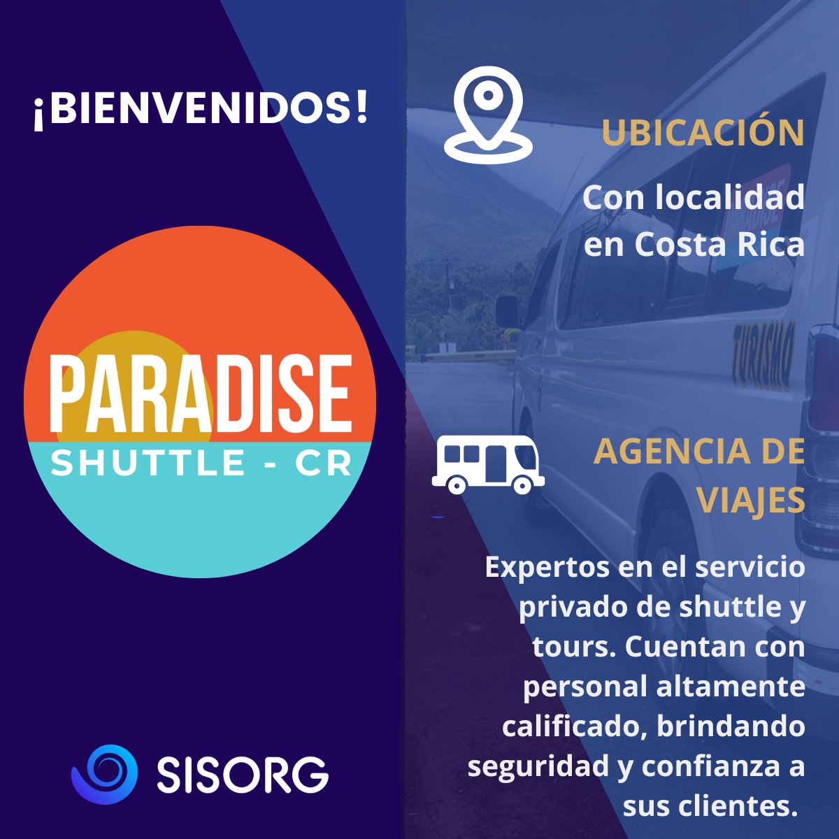 ¡Le damos la bienvenida a Paradise Shuttle!
Gracias por elegirnos y permitirnos ser parte de su avance tecnológico con nuestro módulo de Shuttle, integrado al sistemas de gestión de transportes de pasajeros "FICS".

#sisorg #shuttle #latam #softwaredepasajeros