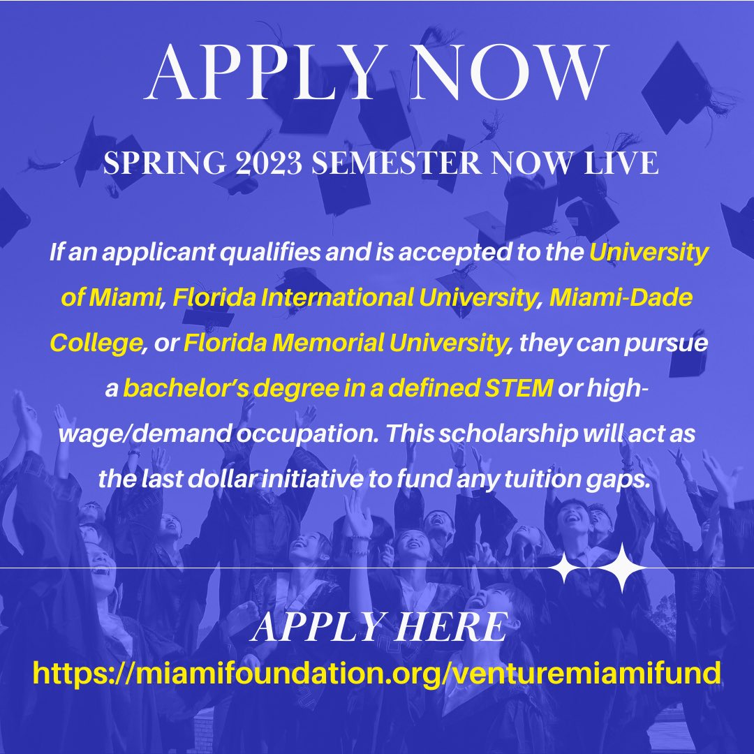 Together with our partners, we have committed $6M to our Venture Miami STEM Scholarship Fund where we are providing hundreds of scholarships in UM, FIU, MDC, & FMU for local Miamians! ➡️miamifoundation.org/venturemiamifu…