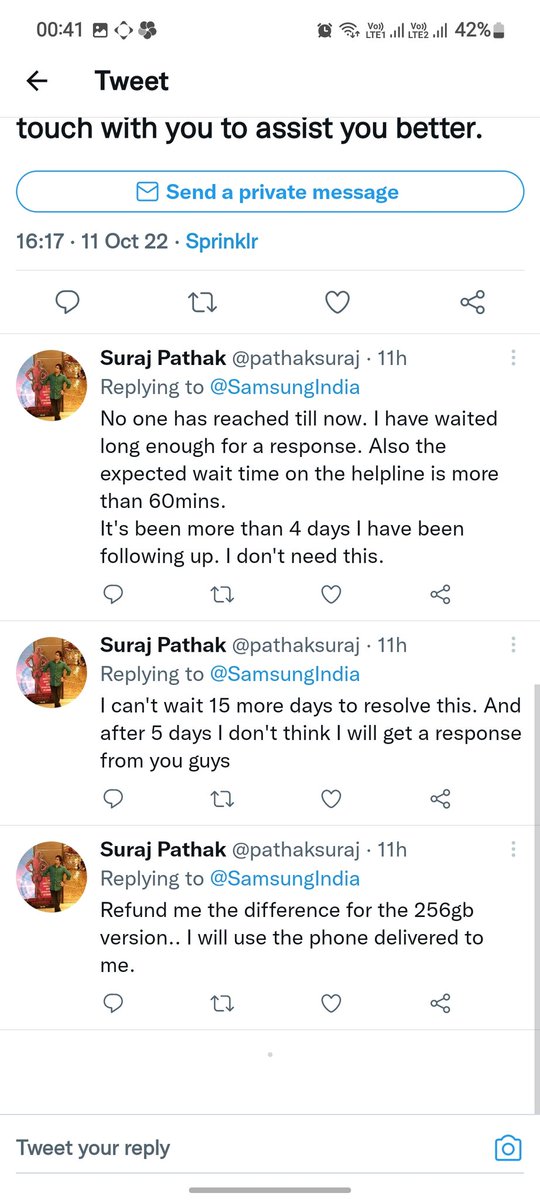 pathaksuraj's tweet photo. @SamsungIndia No response from Twitter. No response from toll free number. No call backs. Lost complete hope. I think going through the consumer court is the last option left. https://t.co/0R8t2QBfWC