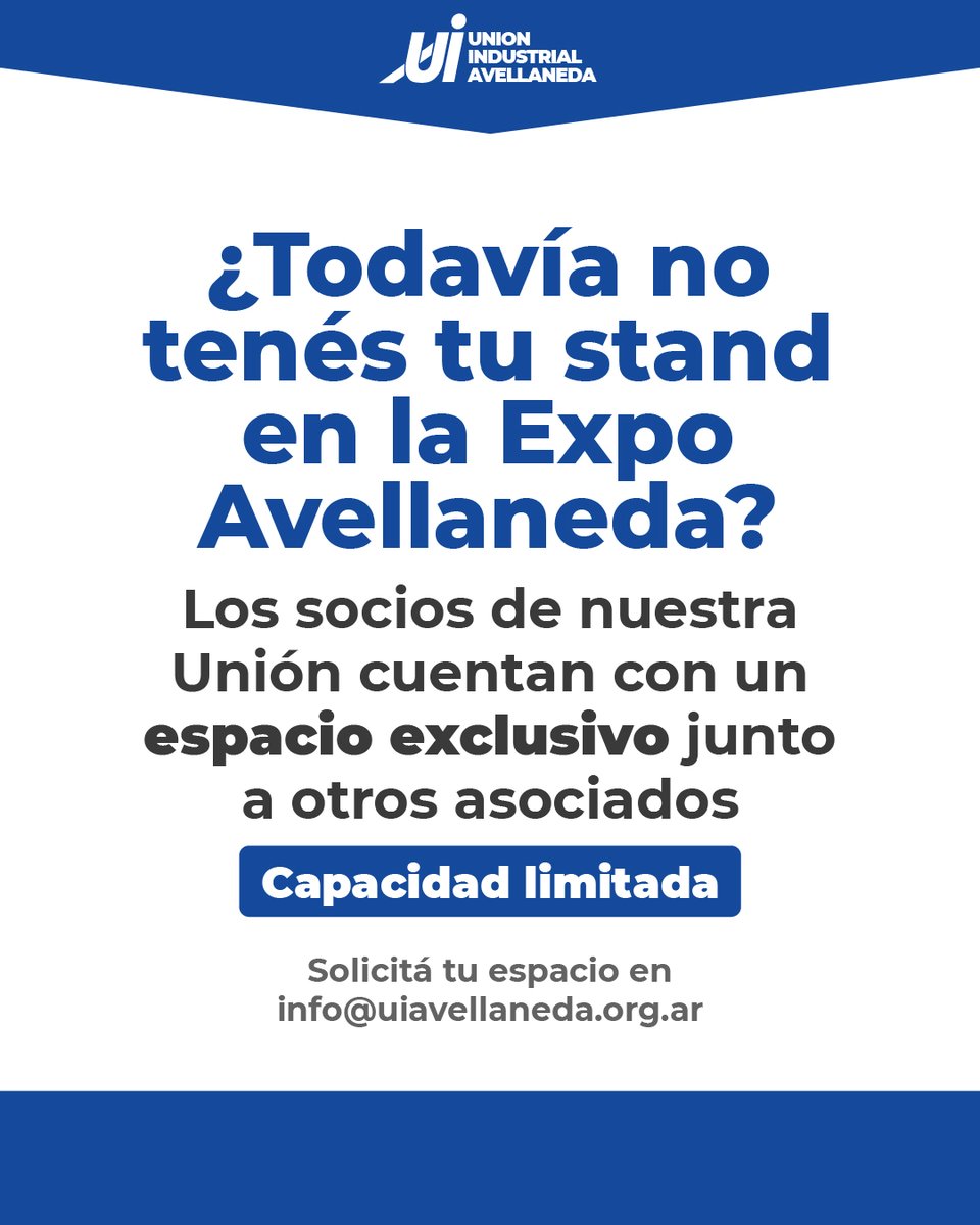 Uiavellaneda's tweet photo. 👉 ¿Todavía no tenés tu stand en la Expo Avellaneda?

🥳 Si sos socio/a de nuestra Unión, tenés grandes beneficios en nuestro espacio exclusivo.

📱 Escribinos para hacer tu reserva a info@uiavellaneda.org.ar https://t.co/I3KtX8VzCa