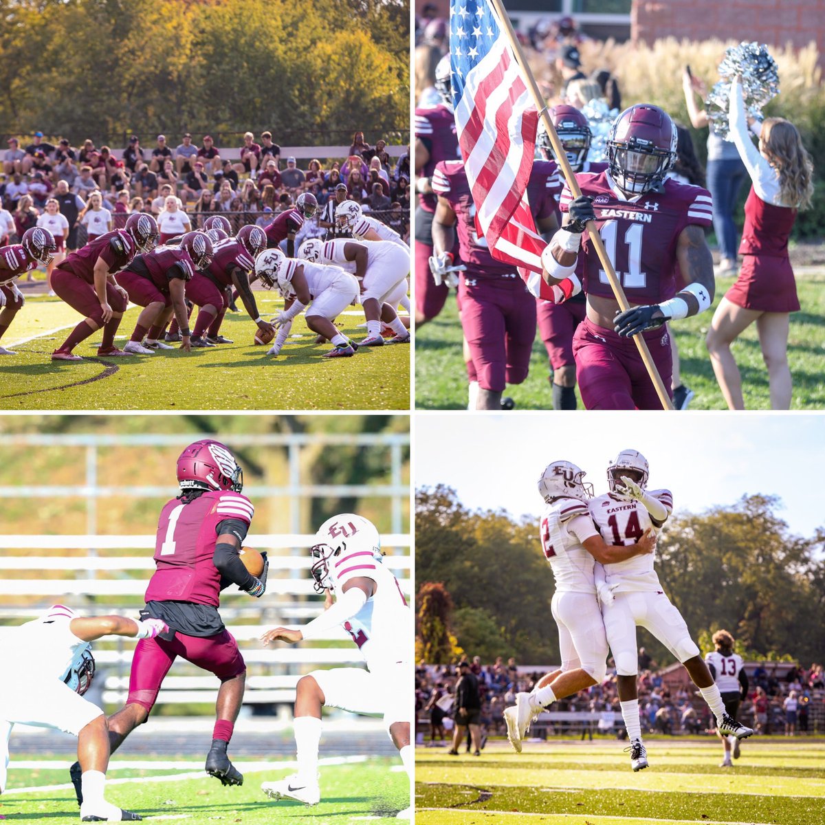 EUEaglesFB's tweet photo. Very 1st Maroon Vs White Homecoming Game!! Unbelievable atmosphere‼️ Eastern Football is here!!! @EasternU @EUEagles #OneEastern #FlyWithUs 🦅🦅🦅 https://t.co/U9beGa7BTn