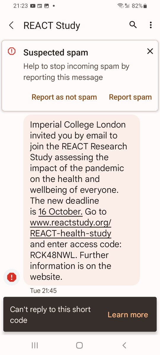 JayneMSnell's tweet photo. @ReactStudy please advise if this message is spam (my phone has added a warning. https://t.co/IrEMLcbseV