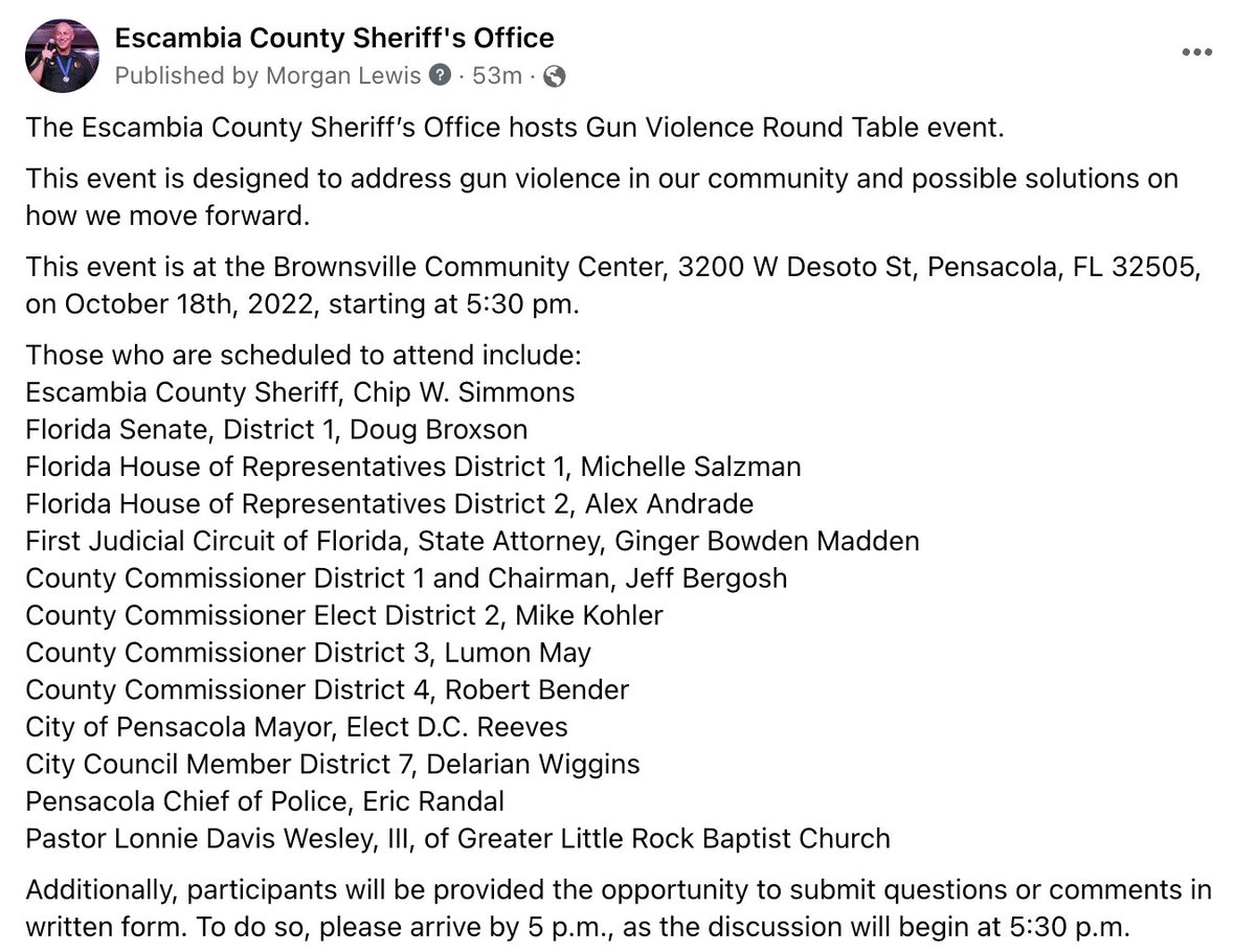 The Escambia County Sheriff's Office hosts Gun Violence Round Table:
