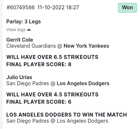 Dre7Day11's tweet photo. Yesterday Victory! ✅
Let’s Keep Going 💪🏼
#LetsStay 🔥
#MLBplayoffs2022 #NHL
#StrikeOuts
#GamblingTwiitter https://t.co/gbb3JepEcy