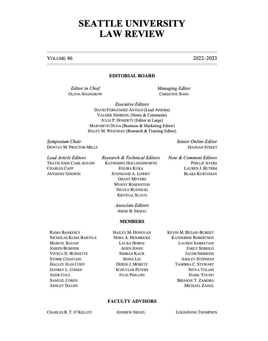 SULawRev's tweet photo. We are proud to announce the Volume 46 masthead! The selection process was highly competitive and there were so many members who truly demonstrated a passion for Seattle U Law Review! Please join us in congratulating the incoming Volume 46 editorial board! https://t.co/vq5R0DLocG