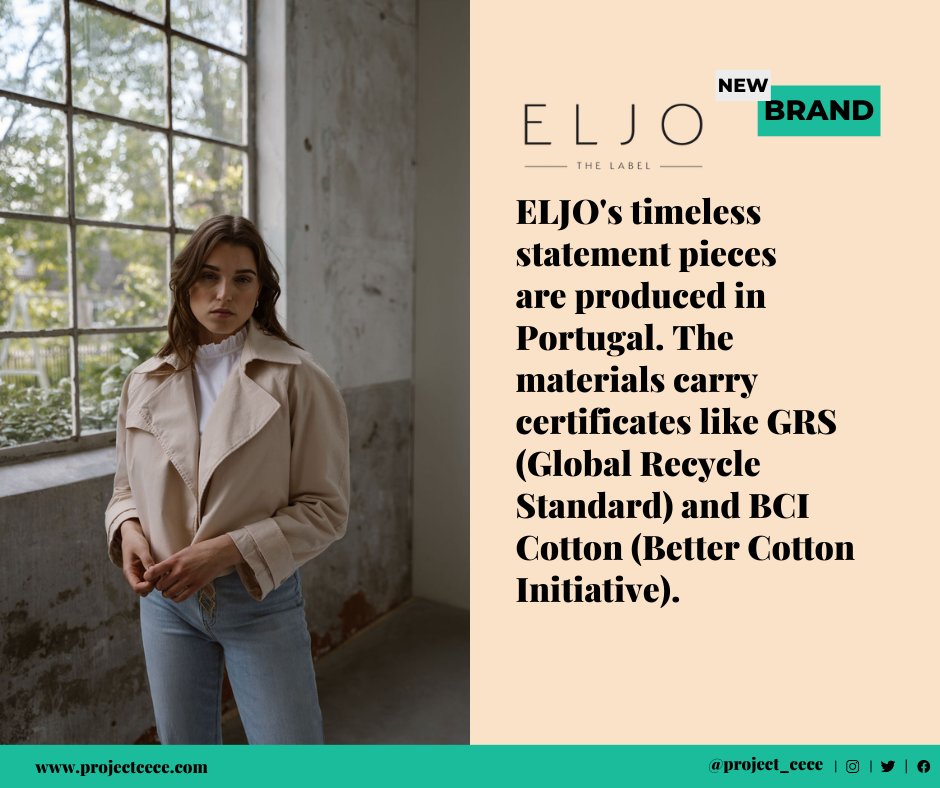 Project_Cece's tweet image. Introducing: ELJO THE LABEL ✨

This newest brand produces both its products and  materials in Portugal! 

👉cece.eco/b0uJs

#sustainablefashion #ethicalfashion #madeinportugal