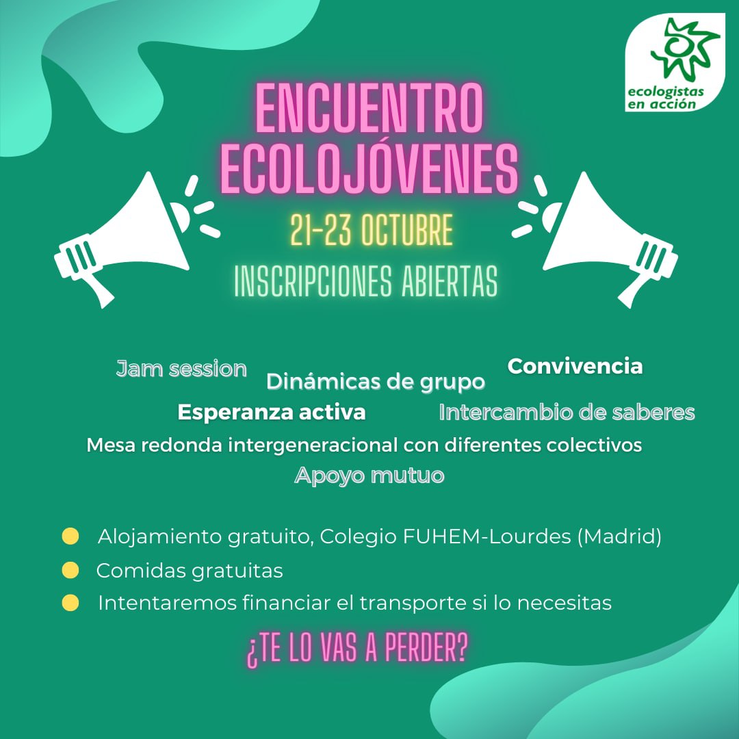 EvoXW's tweet photo. Passa, gentola bona, que las @ecologistas millennials y zeta queremos juntarnos para nuestra tertulia particular de cómo enfrentar el reto de transiciones que se viene.
Empezando por conocernos, de buen rollo y acogida gratis en @FUHEM, Madrid. + jovenes@ecologistasenaccion.org https://t.co/tS59Lkby3U