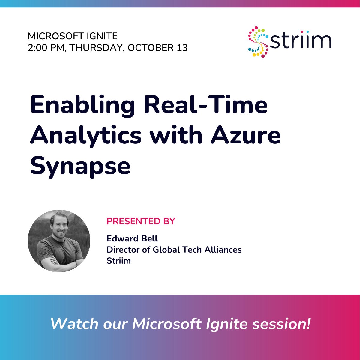 striimteam's tweet image. Join us for our session, Enabling Real-Time Analytics with Azure Synapse, on Thursday, Oct 13, 2-2:30 pm PT.

okt.to/BGmUts

#MSIgnite #MSPartner