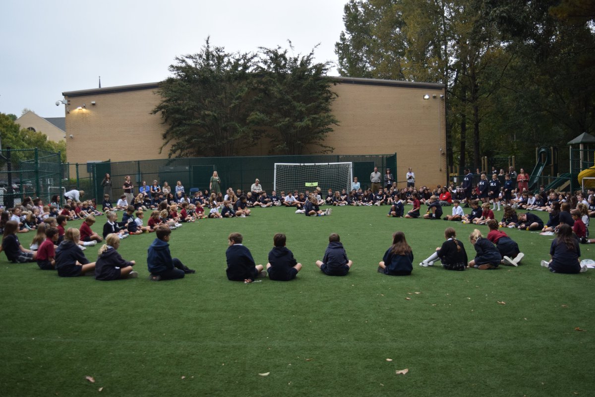 OLASchoolATL's tweet photo. The month of October is dedicated to the Rosary. Today OLA Catholic School participated in a living Rosary. Students served as beads and formed a Rosary on the field. It was a special way to pray the Rosary as a school community. https://t.co/vwL4qu22HL