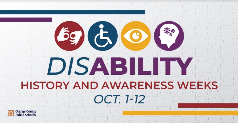 OCPS_SocialSvcs's tweet photo. Disability History and Awareness Weeks are celebrated from Oct 1-12. Let us #IncreaseAwareness #EmbraceOneAnother #BeKindThroughOurDifferences and remember #NotAllDisabilitiesAreVisible https://t.co/5ZybcingEk