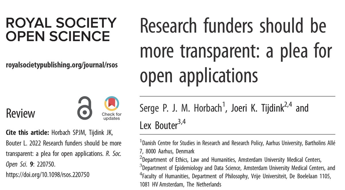 lexbouter.bsky.social (@lexbouter) on Twitter photo We argue that open applications will lead to more diverse collaboration, recognition of research ideas, fairer procedures for grant allocation, more research on funding practices and increased trust in the funding allocation process. 
#OpenScience We argue that open applications will lead to more diverse collaboration, recognition of research ideas, fairer procedures for grant allocation, more research on funding practices and increased trust in the funding allocation process. 
#OpenScience