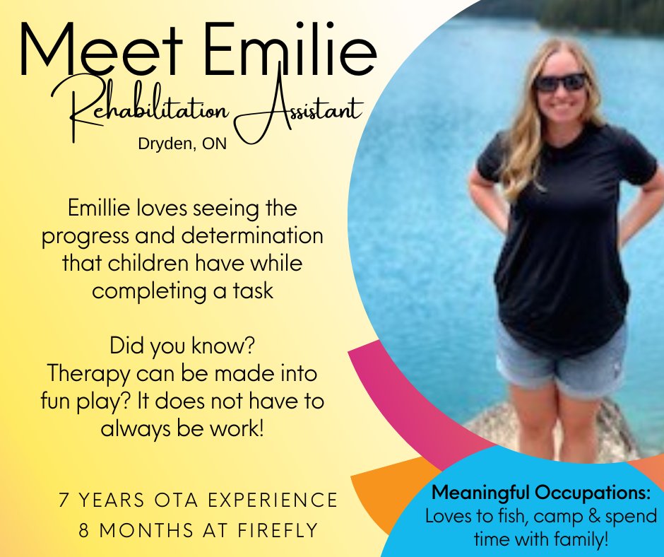 FIREFLY_NW's tweet photo. Today we celebrate Occupational Therapy assistants. Meet Emilie, Rehabilitation Assistant, supporting the work of our Occupational Therapist in Dryden.
#OTMonth
#OTAssistant
#FIREFLYCanHelp https://t.co/HFQcusGcAL