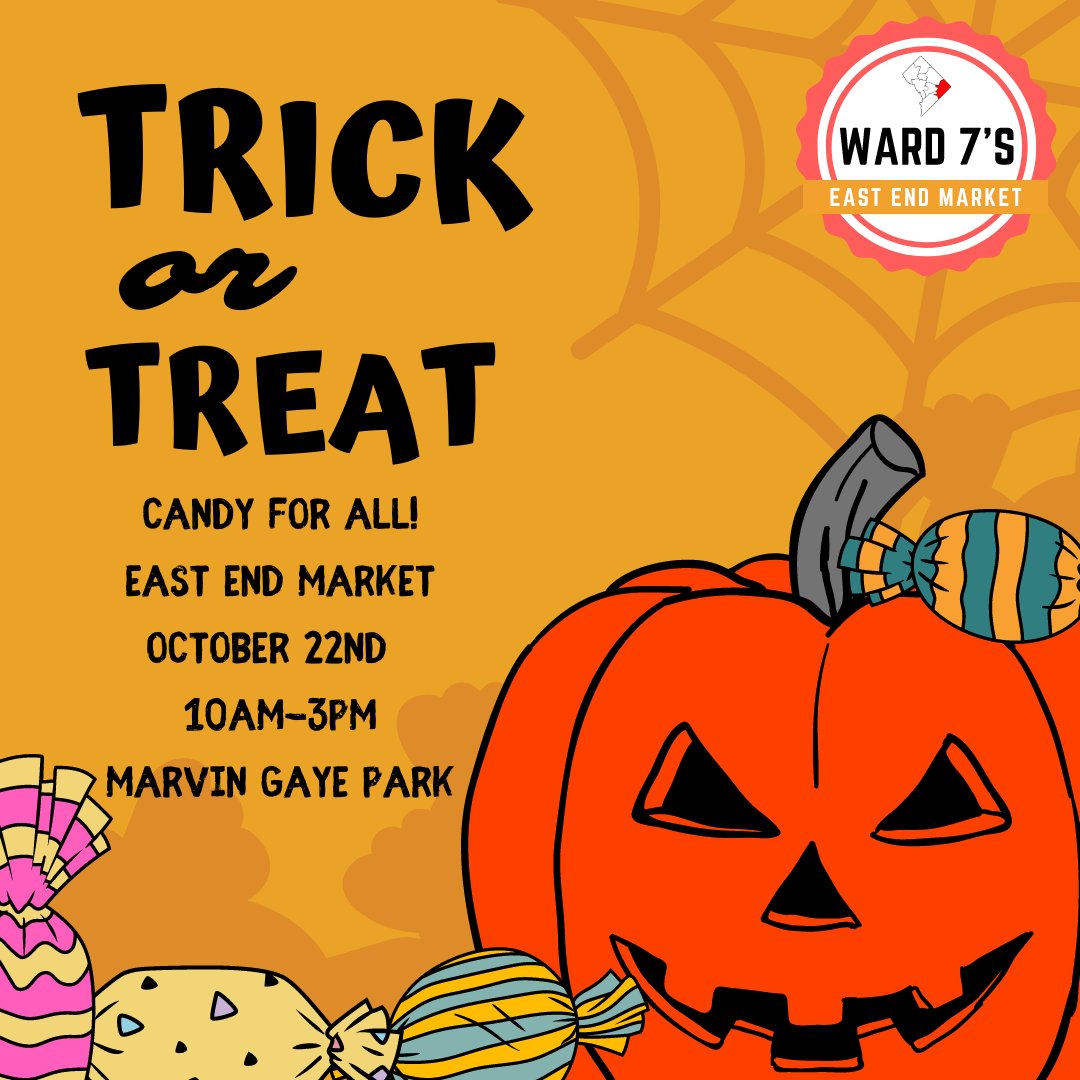 Happy Early Halloween from East End Market! We'll have candy for all at our upcoming market! See you on October 22nd!

#ward7 #dceastendmarket #eastendmarket