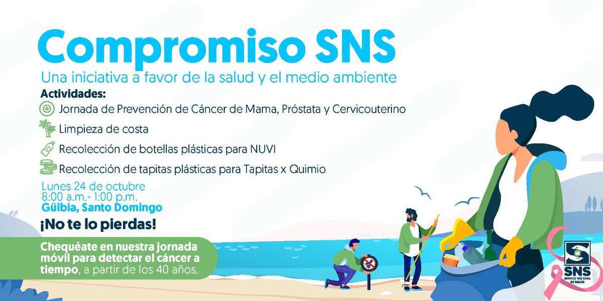 SNSRDO's tweet photo. 📍#SantoDomingo
😀¡Esto no te lo puedes perder!
👉El lunes 24 de octubre traeremos a Güibia nuestra Jornada para la Prevención de Cáncer de Mama, Próstata y Cervicouterino para ofrecerte mamografías, sonomamografías y exámenes de próstata de forma gratuita.
#CompromisoSNS https://t.co/xRVlySMKwx
