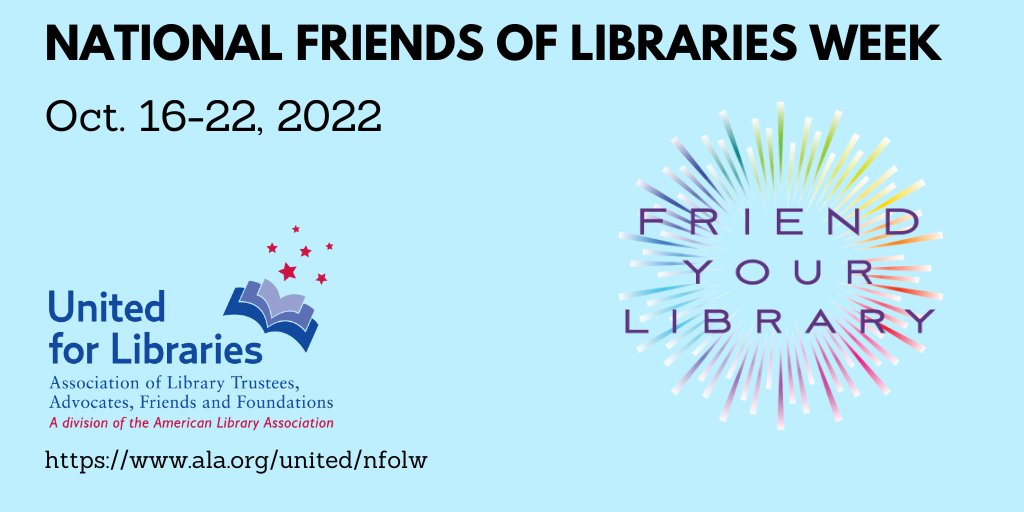 #NationalFriendsofLibrariesWeek is around the corner--we're celebrating #libraryfriends with a free webinar, resources, a chance for Friends to get $250, + more. Use #nfolw22, #friendsofthelibrary, & #libraryfriends in your own posts and we'll repost! ala.org/united/nfolw