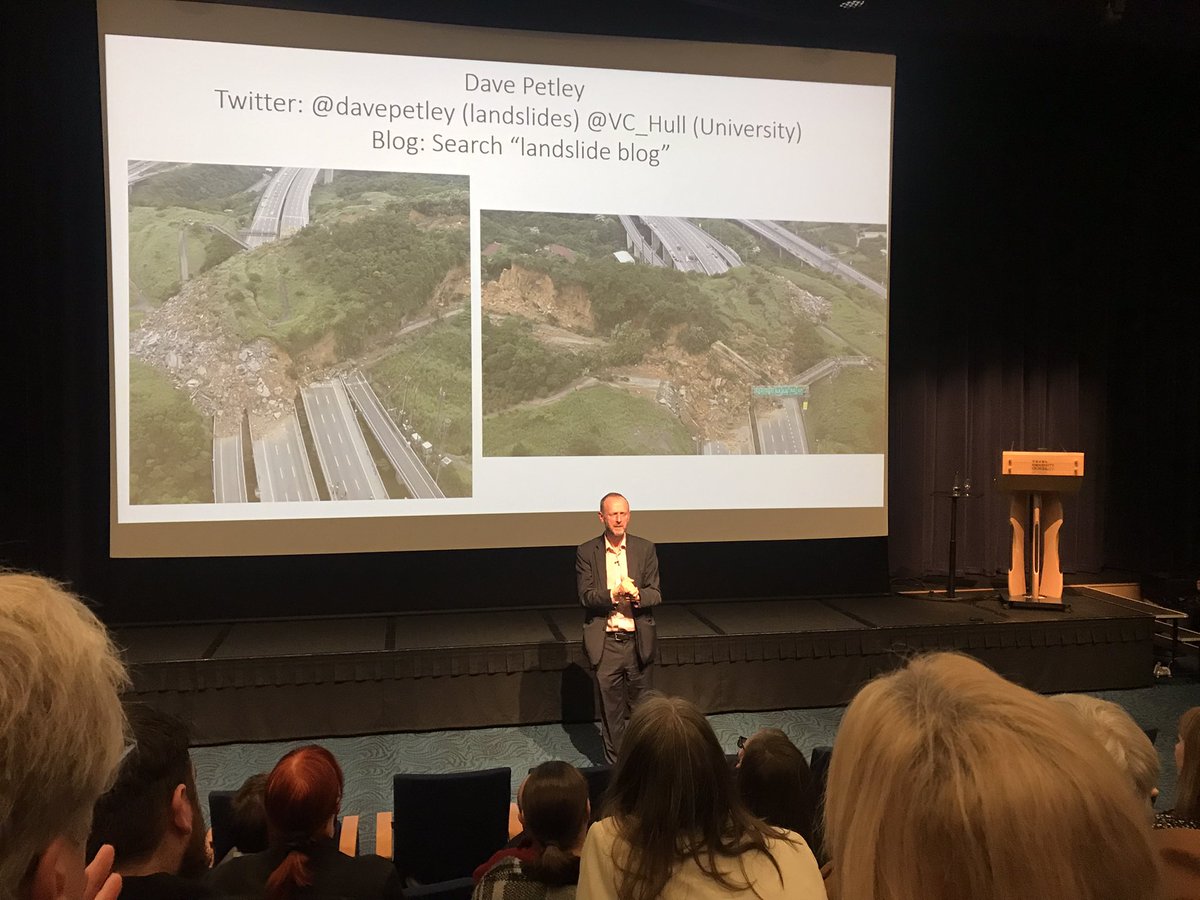 Thoroughly enjoyable evening at the inaugural lecture delivered by @VC_Hull @davepetley about his academic specialism Slopes and Landslides. Great to see our new Vice Chancellor setting the bar high for our new Series of Inaugural Lectures at @UniOfHull. #professor #Hull